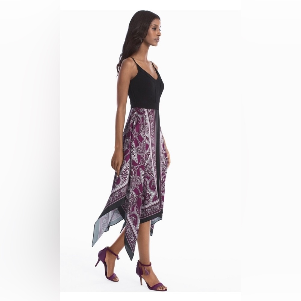 White House Black Market Black & Plum Paisley Handkerchief-Hem Dress